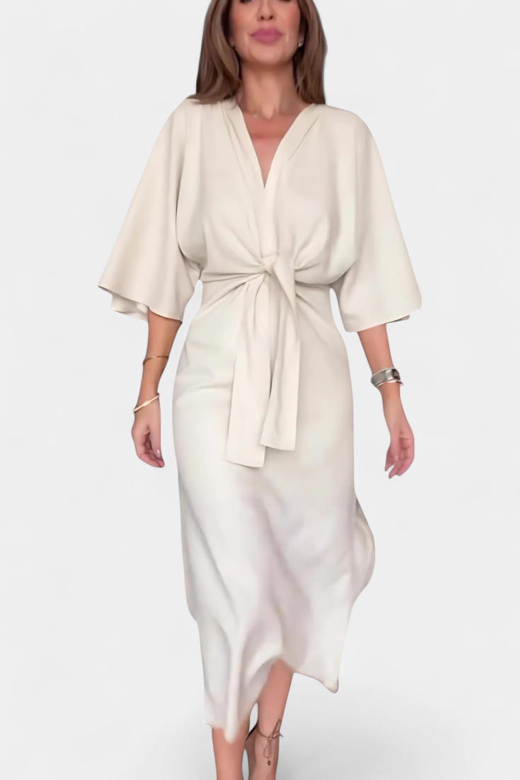 Daphné | Casual Dress with V-Neck and Front Knot