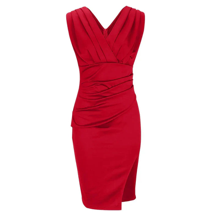 Fresia Fitted Dress with V-Neckline and Slit