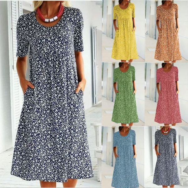 Casual Women's Scoop Neck Floral Dress (8 Colours with Pockets)