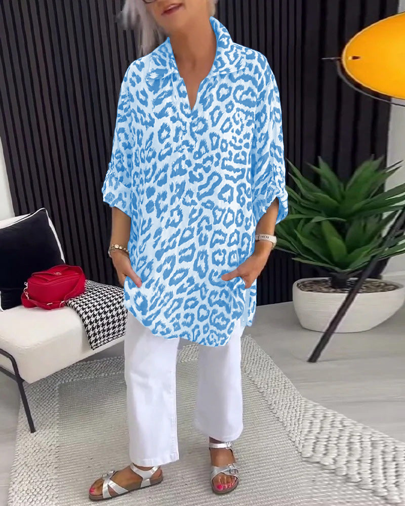 Isobel™ Elegant Leopard Printed Collar Blouse