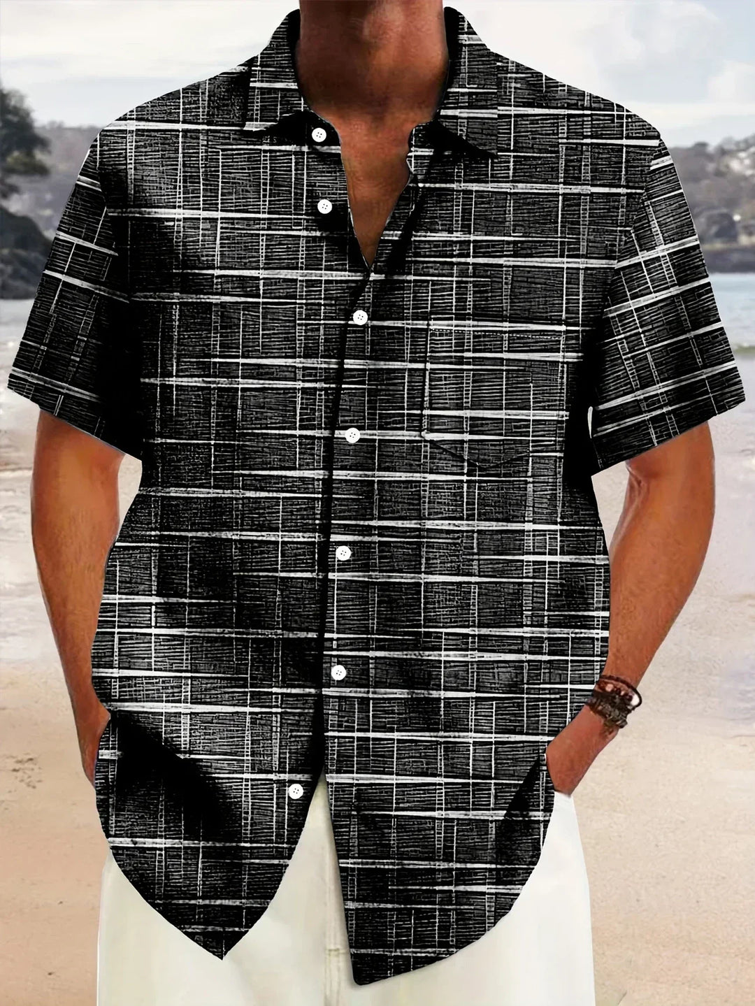 Haroyan Stylish Plaid Stripe Pattern Shirt