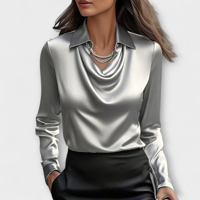 Lira Shimmering Blouse with Ruching at the Collar
