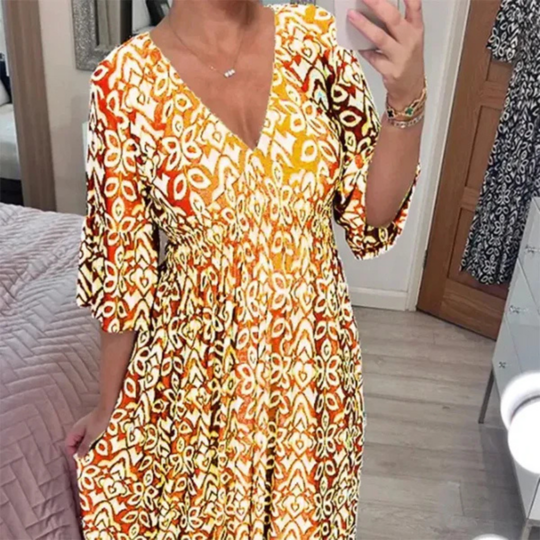 Elviana™ | Floral V-Neck Dress