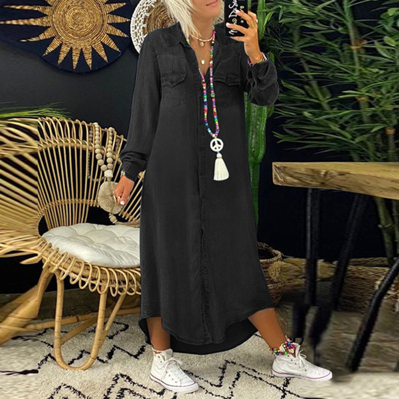 Leviana™ | Long Sleeve Denim Maxi Dress