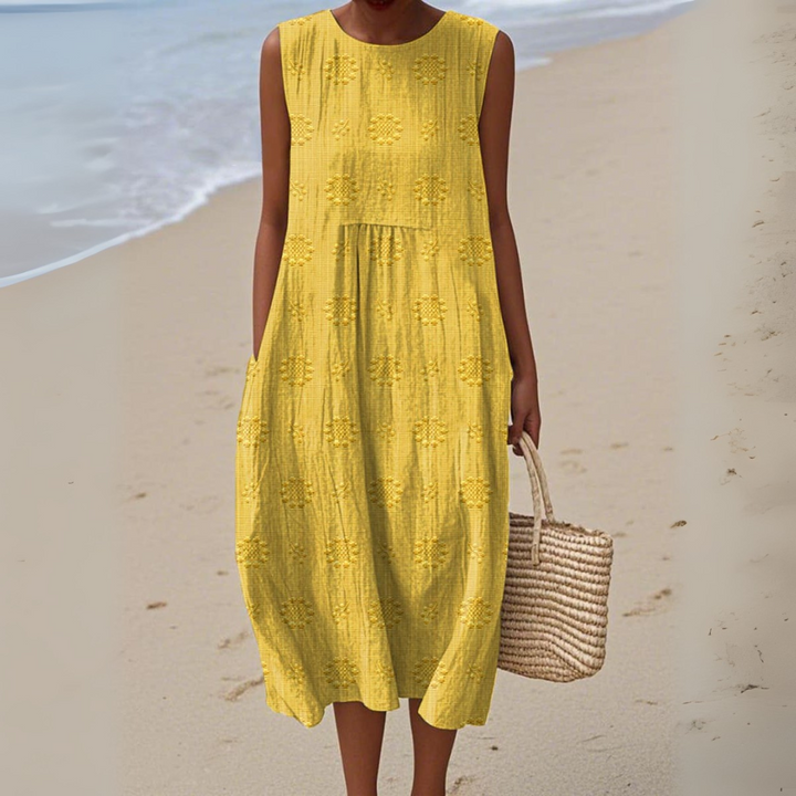 Leviana™ | Elegant Sleeveless Cotton Dress with Embroidery