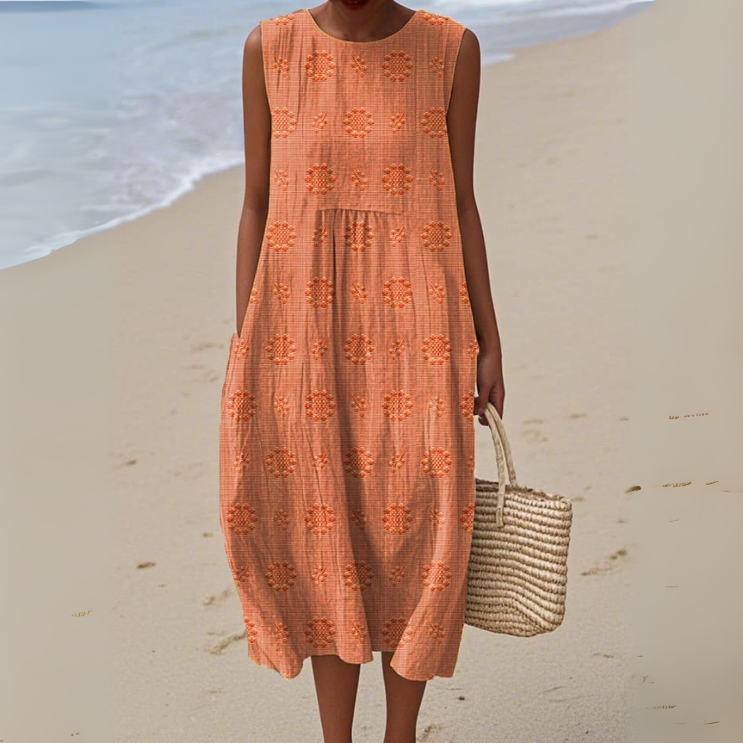 Leviana™ | Elegant Sleeveless Cotton Dress with Embroidery