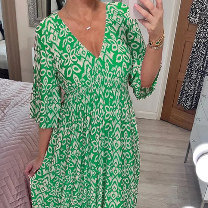 Elviana™ | Floral V-Neck Dress
