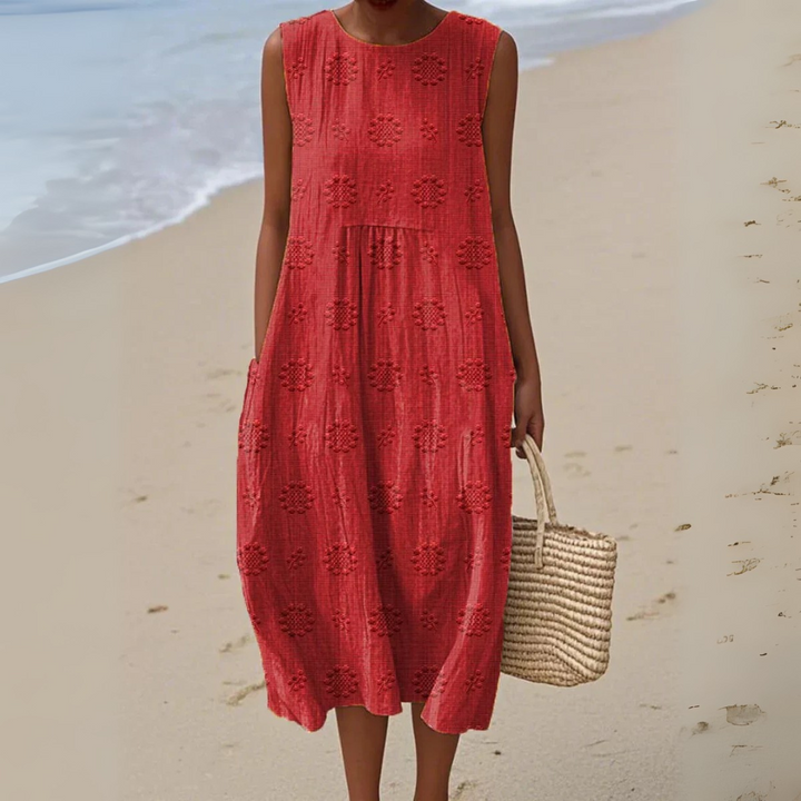 Leviana™ | Elegant Sleeveless Cotton Dress with Embroidery