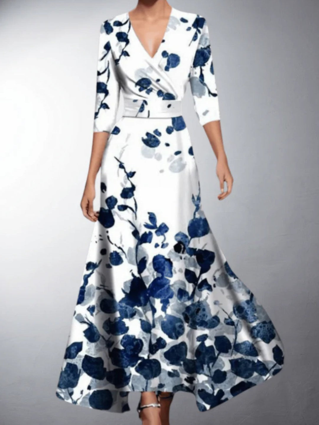 Zoe Classic Floral V-Neck Maxi Dress