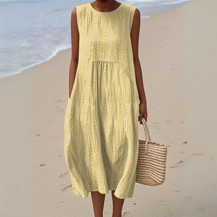 Leviana™ | Elegant Sleeveless Cotton Dress with Embroidery