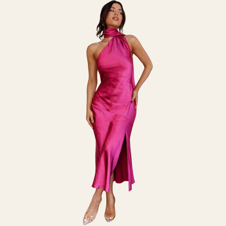 EMMA | SILK HALTERNECK MIDI DRESS