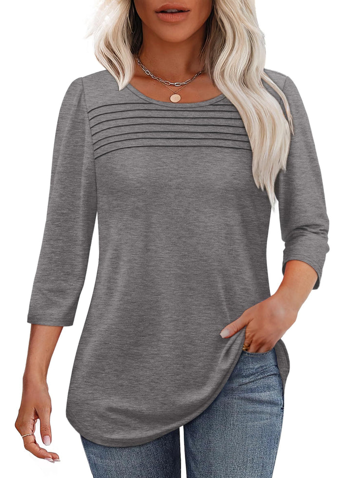 Mona Pleated 3/4 Sleeve Top