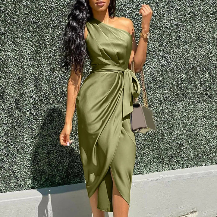 ARIELLE | SILK ASYMMETRIC RUFFLE MAXI DRESS