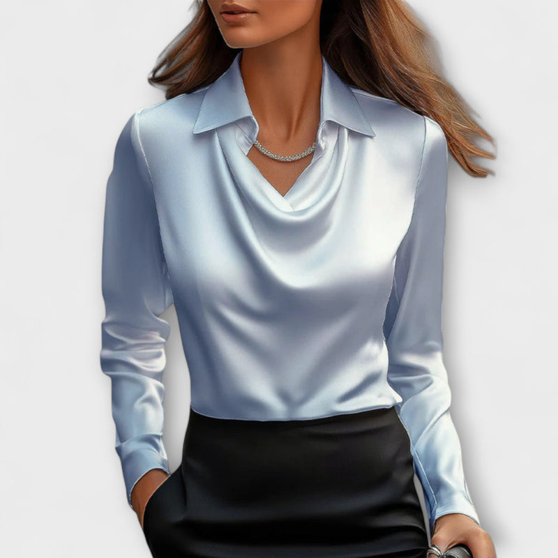 Lira Shimmering Blouse with Ruching at the Collar