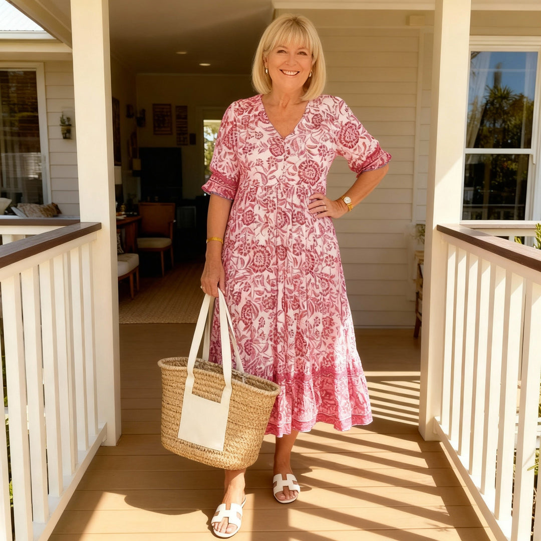 Janet | Elegant Floral Dress with V-Neck