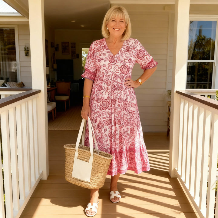 Janet | Elegant Floral Dress with V-Neck