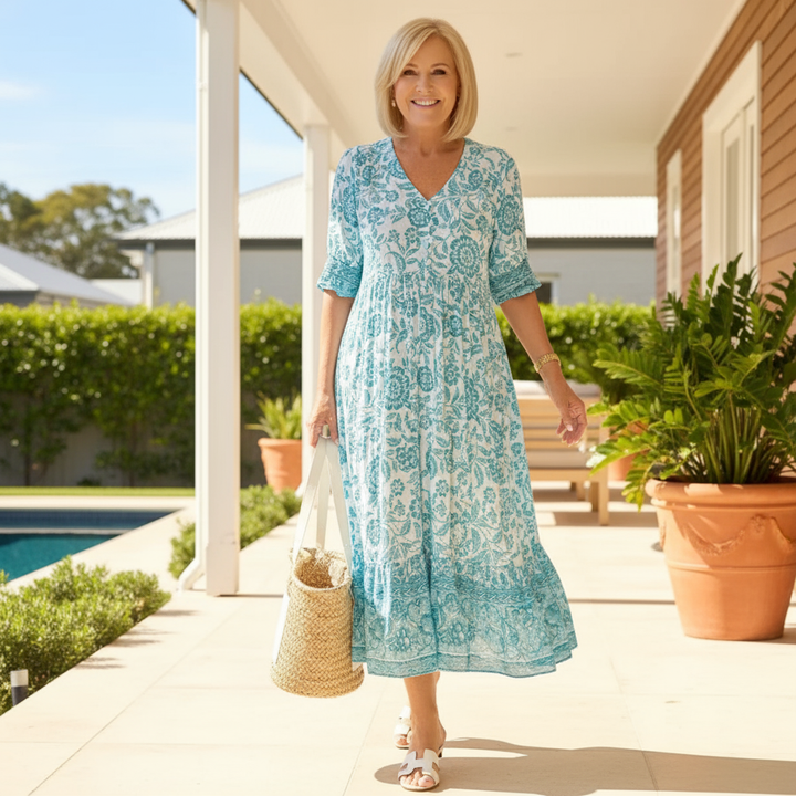 Janet | Elegant Floral Dress with V-Neck