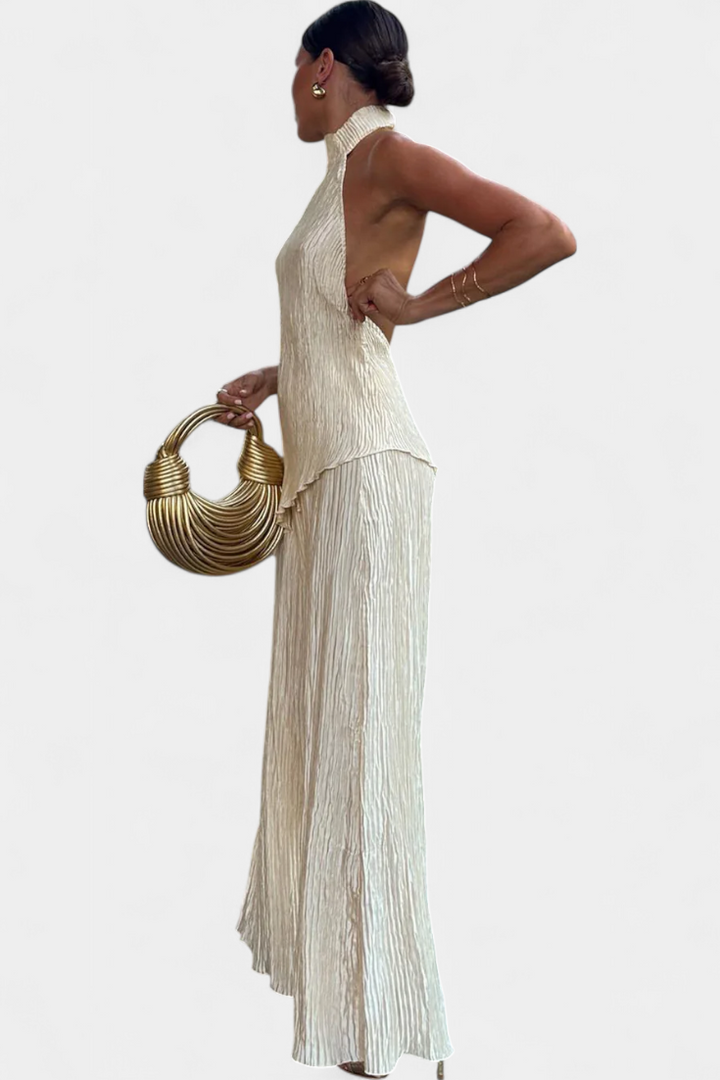 Axelle | Elegant Pleated Top and Fluid Trousers Set