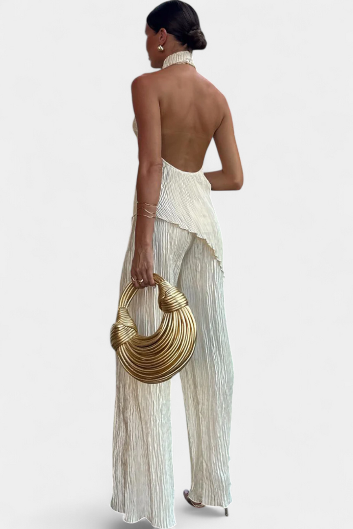 Axelle | Elegant Pleated Top and Fluid Trousers Set