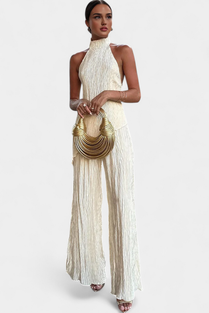 Axelle | Elegant Pleated Top and Fluid Trousers Set