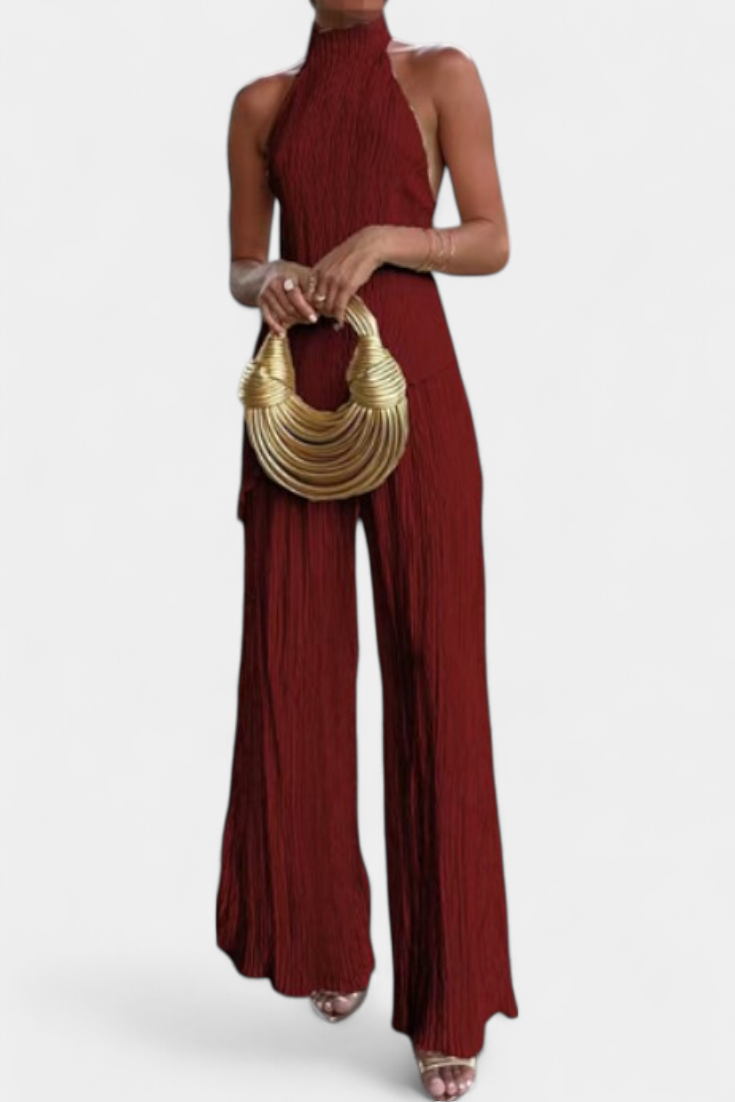 Axelle | Elegant Pleated Top and Fluid Trousers Set