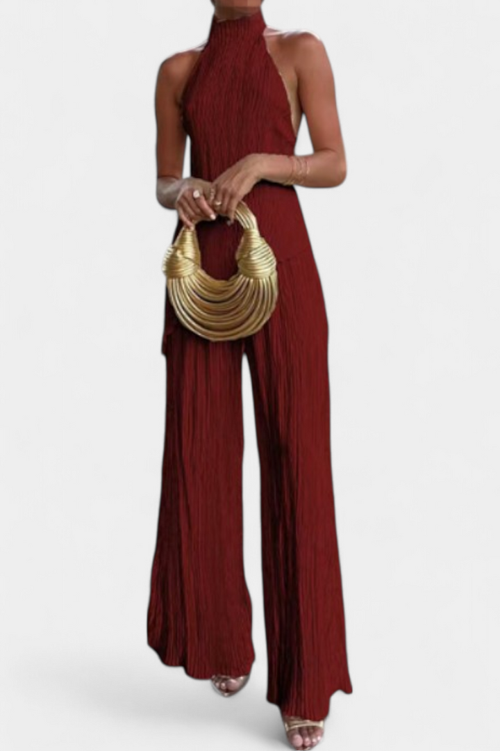 Axelle | Elegant Pleated Top and Fluid Trousers Set