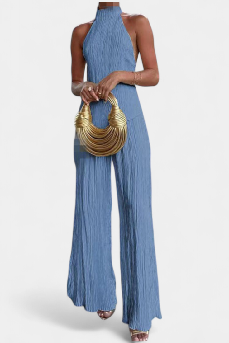Axelle | Elegant Pleated Top and Fluid Trousers Set