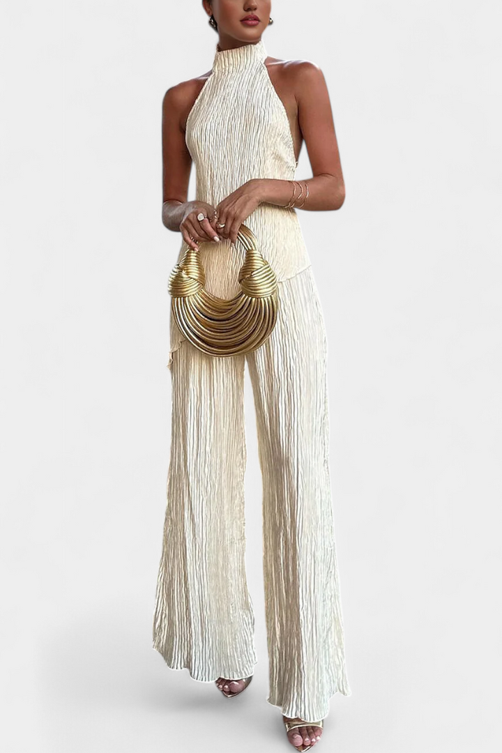 Axelle | Elegant Pleated Top and Fluid Trousers Set