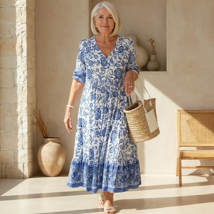Janet | Elegant Floral Dress with V-Neck