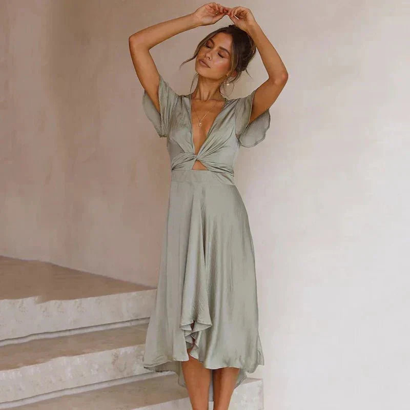 SARAH | FLUTTER SLEEVE MIDI DRESS