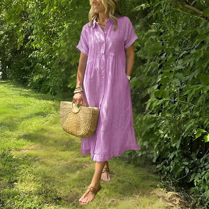 Florine Flattering Striped Shirtdress