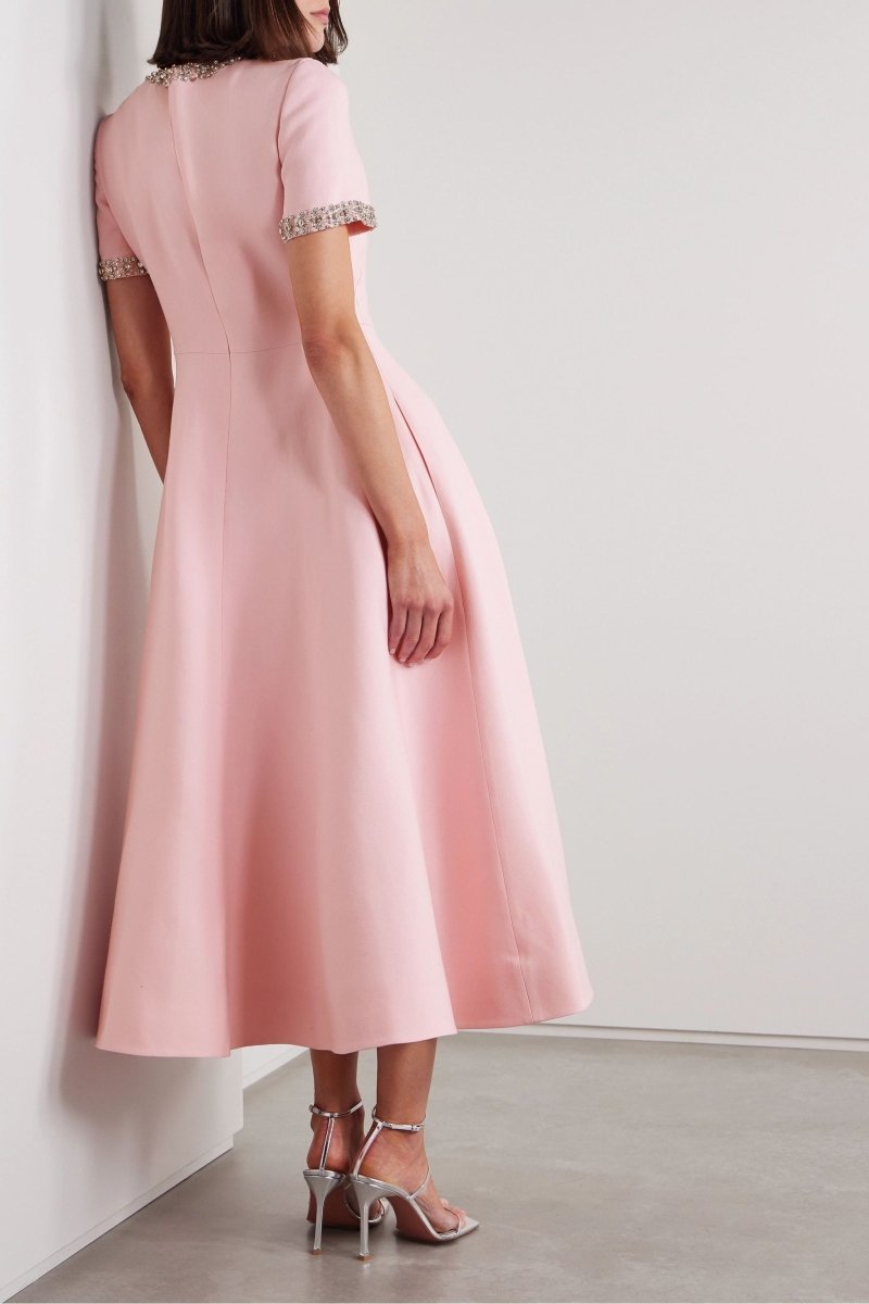 Zoe Bowknot Pink Midi Dress Embellished with Crystals